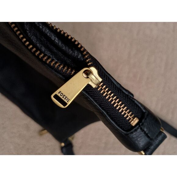 Fossil Purse Black Leather Crossbody Pebble Preston Expandable - Picture 3 of 9
